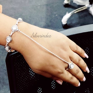 Hand Chain Bracelet, Moonstone Bracelet With Finger Ring, 925 Sterling Silver Bracelet, Adjustable Bracelet, Butterfly Handmade Bracelet,