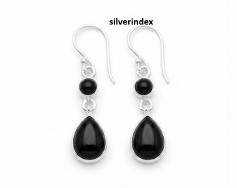 Black Onyx Gemstone Earrings, 925 Sterling Silver, Handmade Jewelry , Gift For Anniversary, Dangle Earrings
