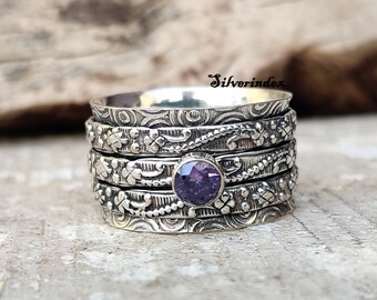 Amethyst Spinner Ring: Sterling Silver Anxiety Fidget Ring