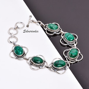 Malachite Bracelet with Sterling Silver Adjustable Bracelet, Green Malachite Stone bracelet, Dainty bracelet, Bracelet Jewelry Gift For Her