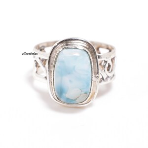 Larimar Ring, Statement Ring, 925 Sterling Silver, Larimar Silver Ring, Handmade Ring, Larimar Thumb Ring, Gemstone Ring, Gift For Her