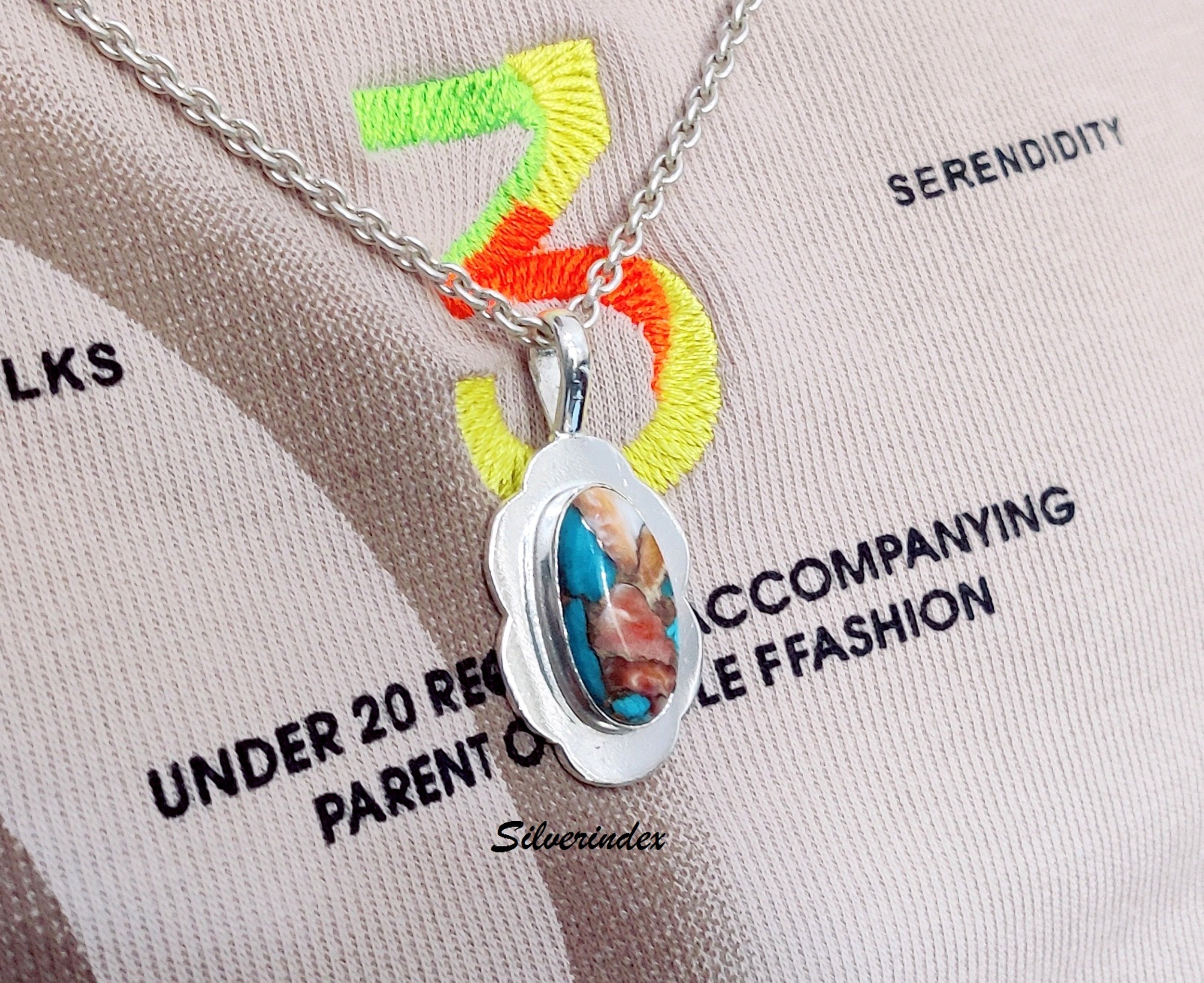 オイスター銅ターコイズスターリングシルバーネックレス - フラワー