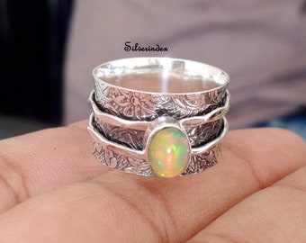Opal Spinner Ring: 925 Sterling Silver Worry Ring