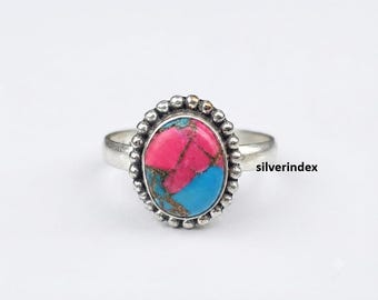 Cotton Candy Turquoise Ring, 925 Sterling Silver, Oval Shape Gemstone Band Ring, Handmade Jewelry
