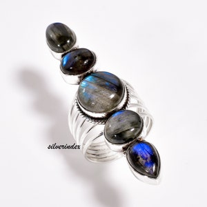 Multi Labradorite Gemstone Ring, 925 Silver Ring, Boho Ring, Big Band Ring, Handmade Ring, Women Ring, Vintage Ring, Gift For Her