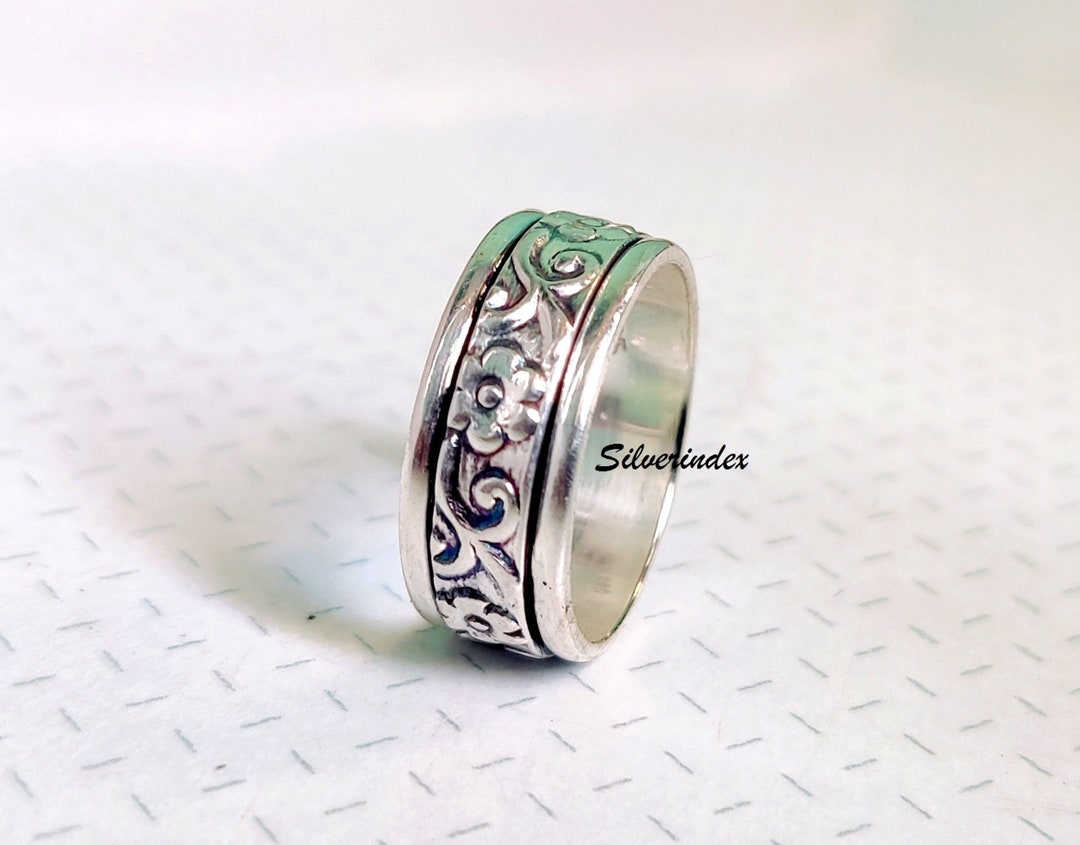 Sterling Silver Floral Spinner Ring, Women's Fidget Anxiety Ring - Etsy
