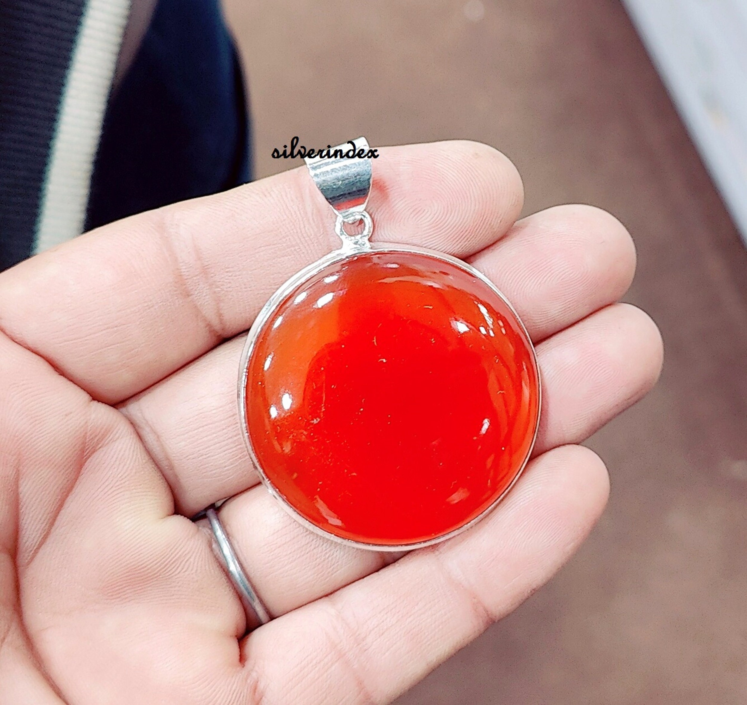 Collana in argento sterling con corniola: pendente a goccia con pietra preziosa arancione - Italia