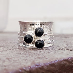 Black Onyx Ring ~ Spinner Ring ~ 925 Silver Ring ~ Boho Ring Three Stone Ring ~ Dainty Ring ~Meditation Ring ~ Silver Jewelry ~Gift item ..