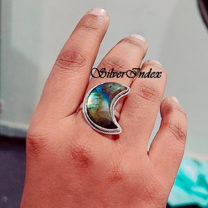 Crescent Design Labradorite Sterling Silver Ring, Half Moon Ring For Women, Labradorite Moon Cut Unique Ring, Handmade Ring Gift Jewelry ...