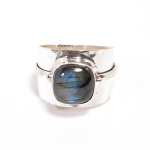 Labradorietring, labradoriet sterlingzilveren ring, handgemaakte mooie ring voor vrouwen, ringen voor kerstcadeau voor haar, brede bandring
