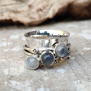 Labradorite Ring, Spinner Ring, 925 Sterling Silver Ring, Gemstone Ring, Engagement Ring, Handmade Ring, Moonstone Jewelry**.