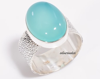 Handmade Blue Chalcedony Ring: 925 Sterling Silver Band