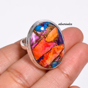 Bague faite main turquoise mohave rose huître, ovale argent sterling 925