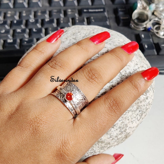 925 Sterling Silver Hammered Spinner Ring – Handmade