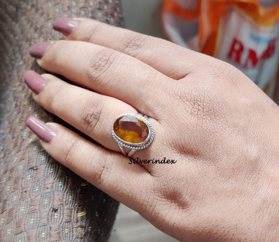 Citrine Ring 925 Silver Ring Gemstone Ring Statement Ring