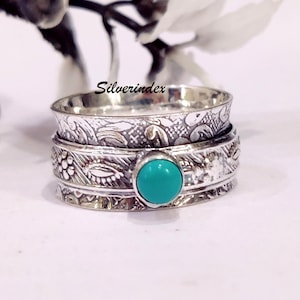 Türkis Ring, Türkis breit Band Spinner Ring, Silber Ringe, handgemachte Ring, Frauen Ring, Versprechen Ring, Meditation Ring, Spinner Ring Geschenk