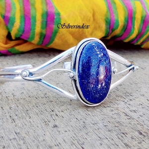 Rustic Lapis Lazuli Bangle/ Bracelet, Sterling Silver Bangle Bracelet, Blue Lapis Cuff Bangle, Lapis Jewelry bangle, Gift for Her.........