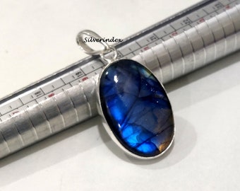Oval Labradorite Pendant: Handmade 925 Sterling Silver Necklace