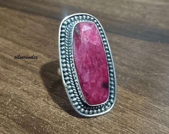 Handgjord rektangulär rubinring, 925 sterlingsilverring