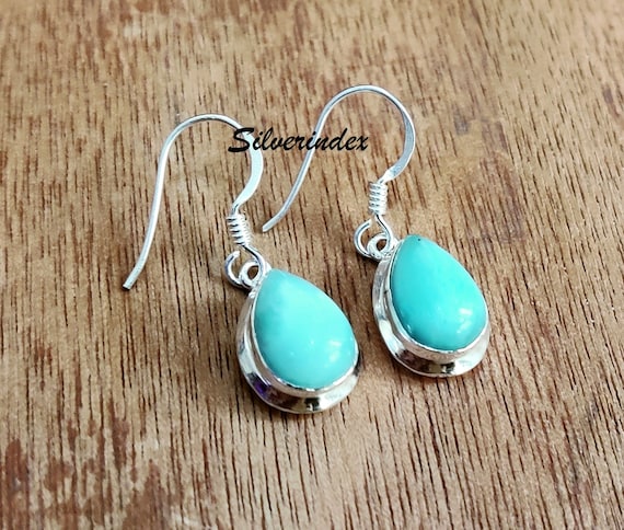 Boucles D’oreilles En Larimar Montées Sur Argent 925 – Puces – Occasion En Bon état