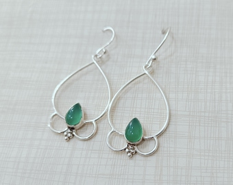 Green Onyx Gemstone Earring : 925 Sterling Silver Handmade Jewelry * Gift For New Year