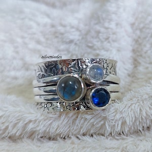 Tanzanite Ring, 925 Sterling Silver Ring, Labradorite Ring, Moonstone Ring, Spinner Ring, Gemstone Ring, Handmade Ring, Meditation Ring