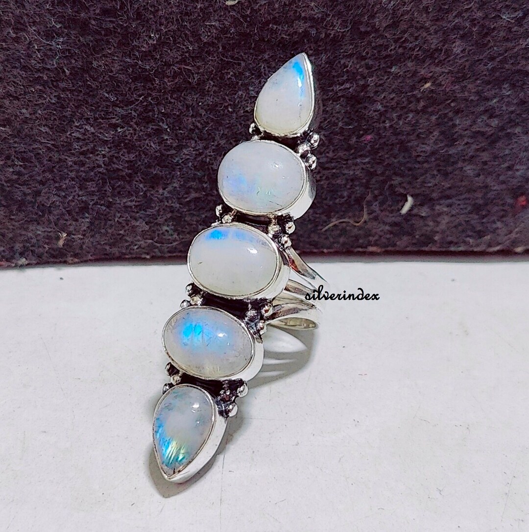 Handmade Sterling Silver Moonstone Ring: Five Stone Design - Etsy