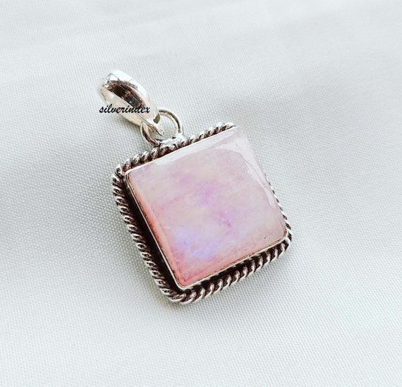 Collana Con Ciondolo In Argento 925 E Quarzo Rosa Naturale, Pietra A Goccia Incastonata A Mano, Gioiello Donna