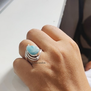 Natural Larimar Ring, Handmade Ring, 925 Silver Ring, Designer Ring, Dainty Ring, Larimar Ring For Women, Larimar Jewelry, Gift For Her