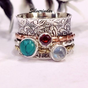 Moonstone Ring, Turquoise Ring, Gemstone Ring, Garnet Ring, Handmade Ring, Spinner Ring, Anxiety Ring, Fidget Ring, Women Ring, Gift For Her