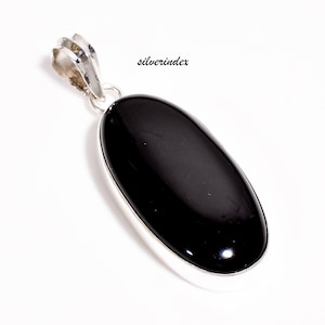 Black Onyx Pendant, Large Onyx Pendant, 925 Silver Necklace, Handmade Pendant Jewelry For Women, New Year & Valentine  Gift for Her