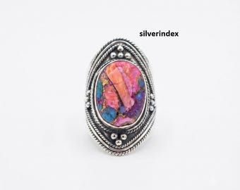 Oval Pink Copper Turquoise Ring, 925 Sterling Silver, Designer Ring, Women Jewelry, Gift Item