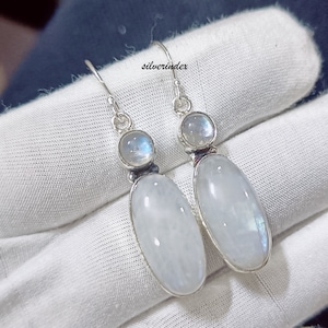 Two Gemstone Oval Moonstone Earring, Handmade 925 Silver Earring, Moonstone Jewelry, Earring For Girls, Beautiful Earring, Dangle Earrings