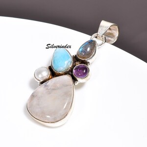Adorable Moonstone Pendant *925 Silver Pendant* Marvelous Multi Stone Beautiful Pendant *Women Pendant Jewelry* Unique Pendant Gift for Her