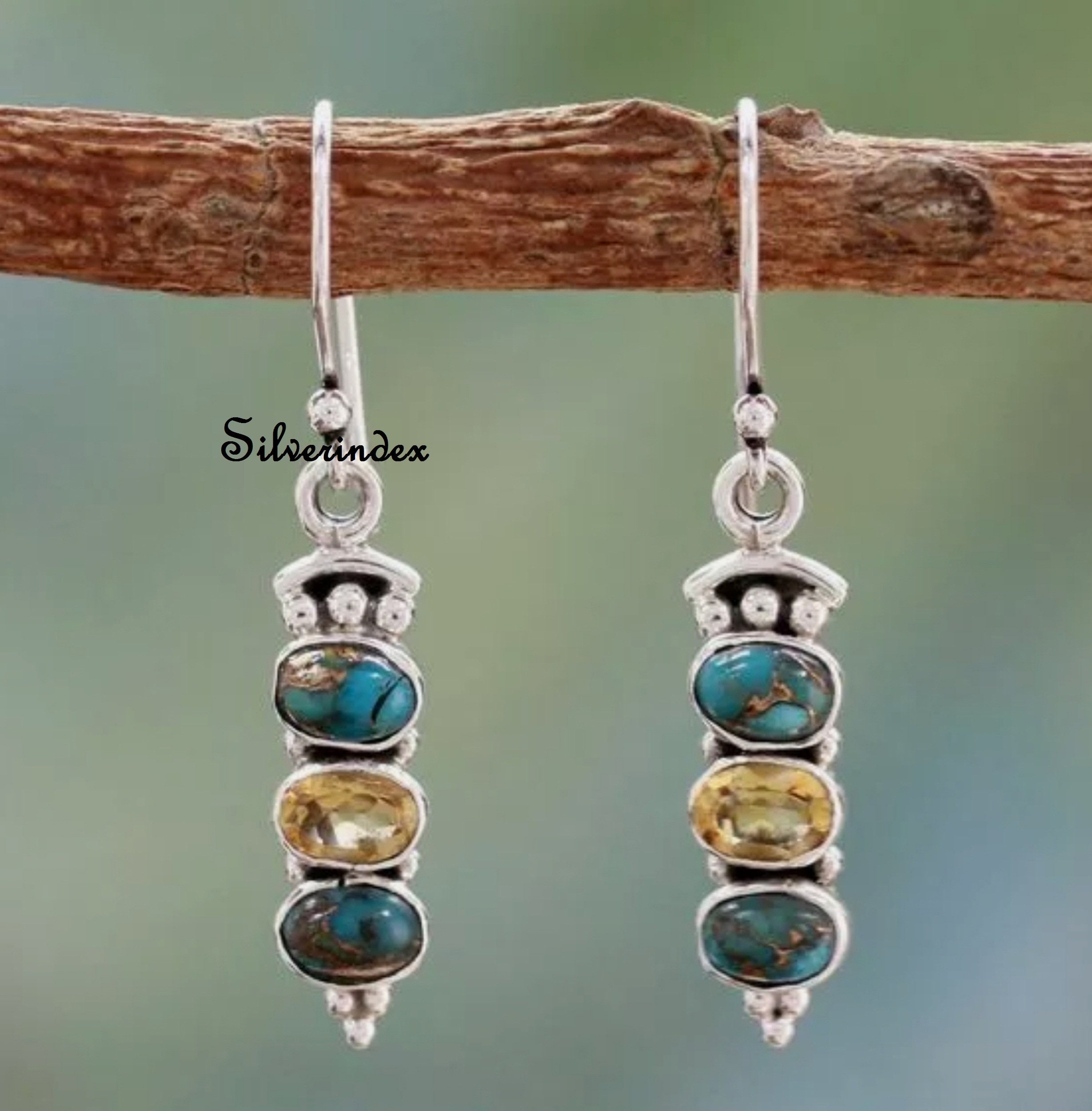 Boho Ohrringe Türkis - Vintage Design Mit Kristall, Versilbert