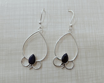 Black Onyx Gemstone Earrings, Boho 925 Sterling Silver Earrings, Handmade Jewelry , Gift For Anniversary