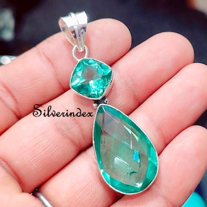 Unique Tear Drop Aquamarine Pendant, 925 Silver Necklace, Aquamarine Women Jewelry,  Birthstone Jewelry, Pendant Gift  For Her, Two Stone