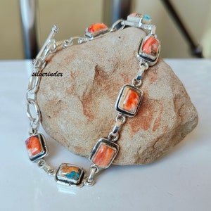 Multi Color Oyster Kupfer Türkis 925 Silber Handmade Link Armband, Austern Schmuck, Armband für Frauen, Weihnachtsgeschenke für Freund