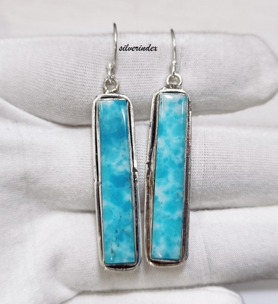Boucles D'oreilles Goutte Larimar Bleu - Argent 925 - Crochet - Style Floral