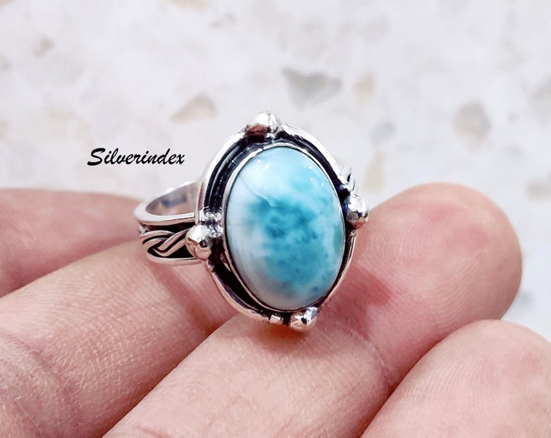 Handmade Larimar Sterling Silver Ring, Twisted Wire Boho Band - Etsy