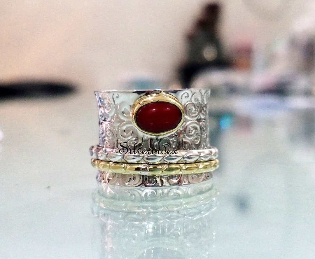 Rubymotion Spinner Rings Handmade Ruby 925 Silver Spinner Ring: Worry Ring for Women - Etsy