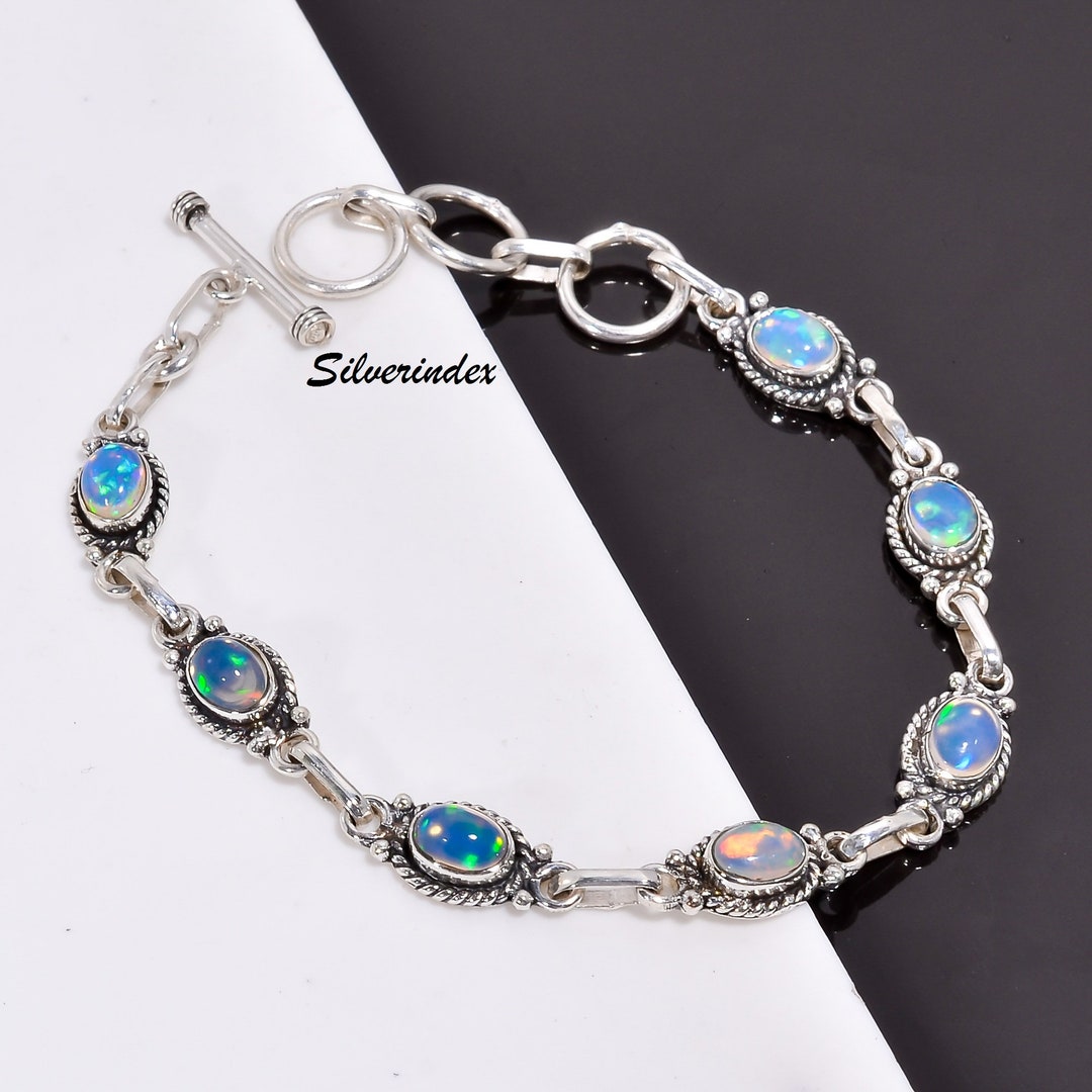 Pulsera de plata de ley con ópalo etíope: brazalete de 19 cm hecho a mano -  Etsy México, image size:1080x1080