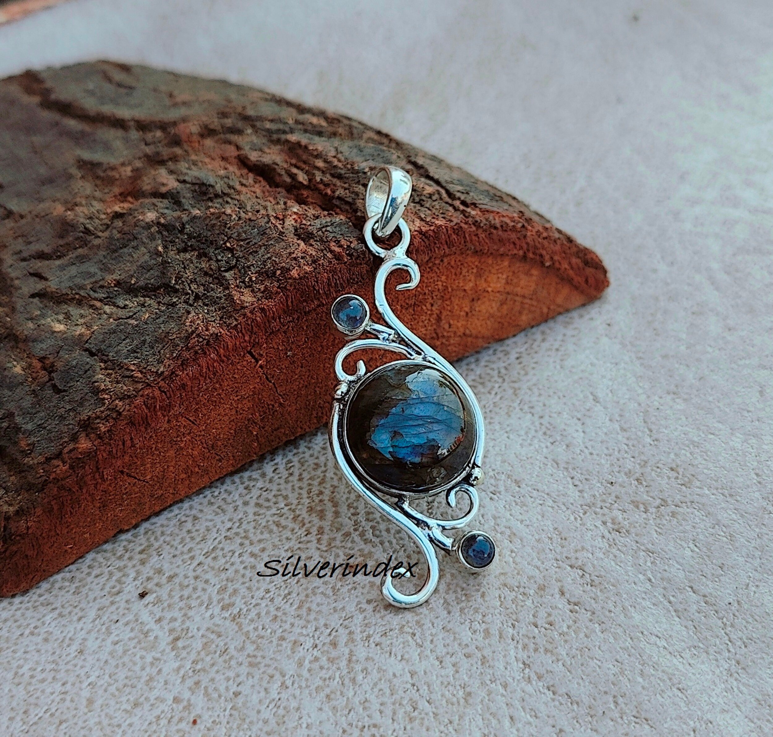 Pendentif Argent 925 Larme – Pierre Violette Et Turquoise – Fantaisie Nature