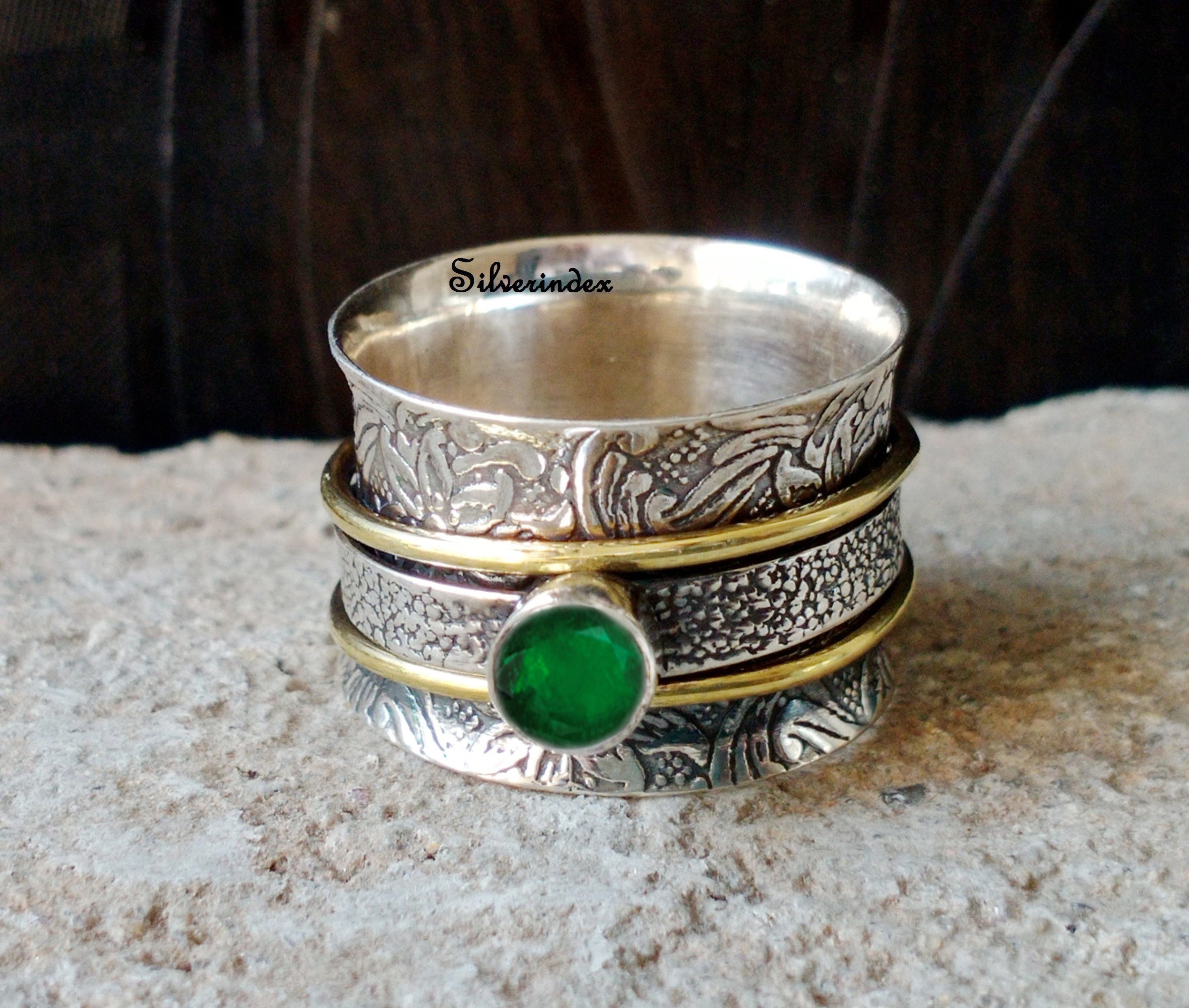 Worry Ring Anxiety Ring 925 Silver Ring Emerald Ring Spinner Ring Gemstone Ring Women Ring Handmade Ring Anniversary Ring