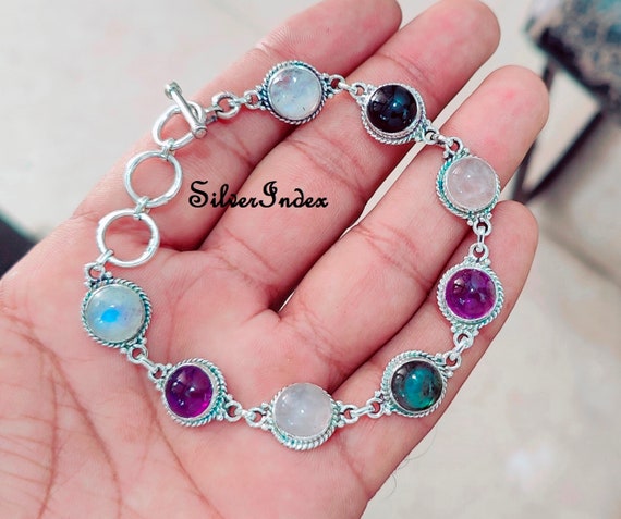 【激安】半額以下- 50%OFFの安い通販 Silver Sterling Stone Multi Bracelet, Shape Round Five アクセサリー