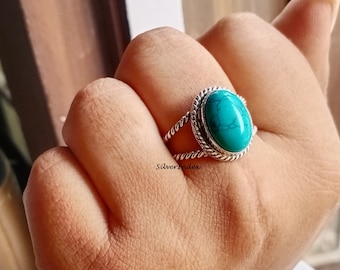 Handmade Turquoise Ring: 925 Sterling Silver Boho Designer Band