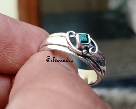 Worry Ring Anxiety Ring 925 Silver Ring Emerald Ring Spinner Ring Gemstone Ring Women Ring Handmade Ring Anniversary Ring