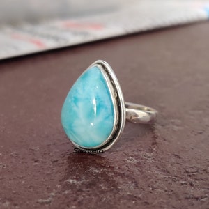 Natural Larimar Ring, Dainty Ring, 925 Silver Ring, Handmade Ring, Promise Ring, Women Ring Gift, Larimar Jewelry For Women, Christmas Gift