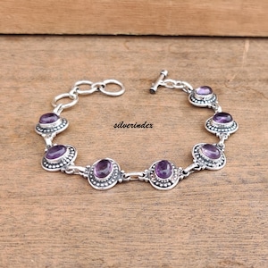 Designer Oval Form Amethyst Armband, 925 Sterling Silber, Edelstein Armband, schönes handgemachtes Armband, Valentinstag Geschenk