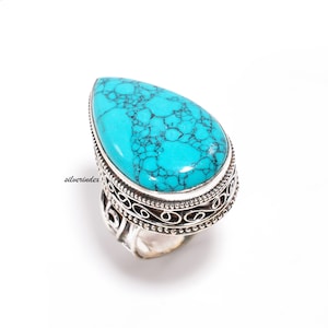 Designer Band With Blue Copper Turquoise Ring, Handmade Jewelry, Statement Ring, Women Ring, Boho Ring, 925 Sterling Silver Ring, Gift Ring